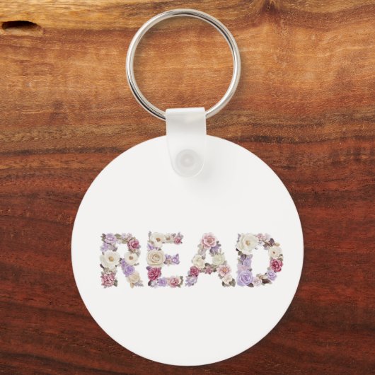 Elegante bloemtypografie LEES - Pasteltinten botan Sleutelhanger (Voorkant)