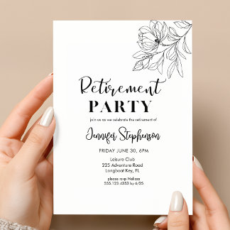 Elegante Bloemtypografie Pensioenfeest Kaart