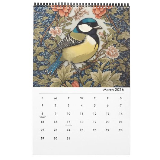 Elegante Bloemvogels 2025 Kalender (Mar 2026)