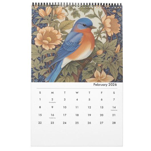 Elegante  Bloemvogels 2025 Kalender (Feb 2026)