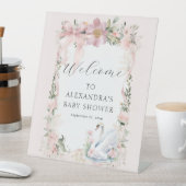 Elegante Bloemzwanen Roze Lint Meisje Baby shower Reclamebord Met Voetstuk (Insitu)