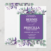 Elegante bloesem bloemenwitte tekst Paarse bruilof Kaart (Voorkant / Achterkant)