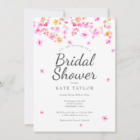 Elegante bloesem bruids douche uitnodiging (Voorkant)