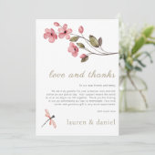 Elegante bloesem libel bruiloft dank u kaart (Staand voorkant)