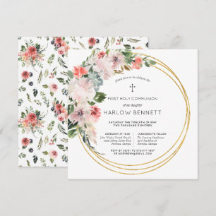Elegante Bloesems Eerste Heilige Communie Uitnodig Kaart