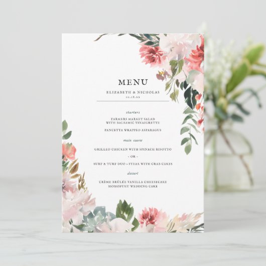 Elegante bloesems | Lente Bloemen Bruiloft Menu Kaart (Staand voorkant)