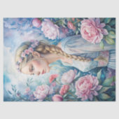 Elegante  blonde vrouw roze pioenen tissuepapier (Voorkant)