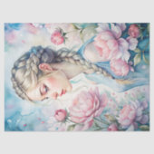 Elegante  blonde vrouw shabby roze pioenen tissuepapier (Voorkant)