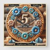 Elegante Bloom: 5e Jubileum Bloemenarrangement Vierkante Klok (Voorkant)