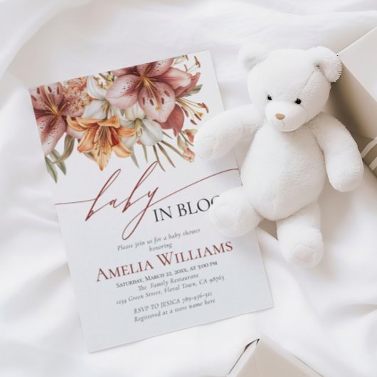 Elegante Bloom Boho Sinaasappel Witte Lelie Baby s Kaart