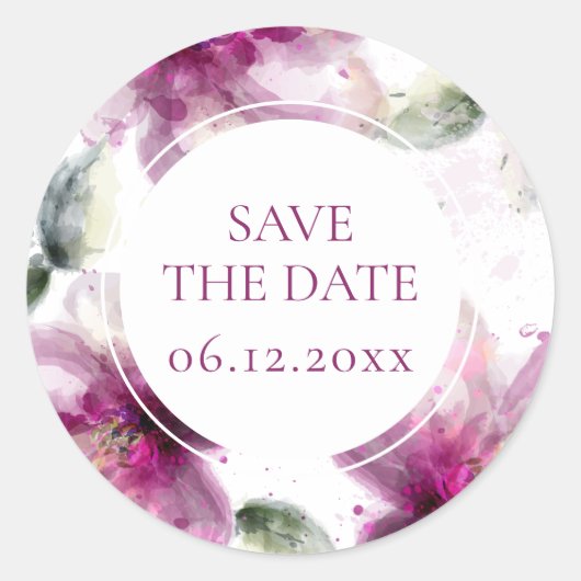 Elegante Bloom Save the Date Ronde Sticker (Voorkant)