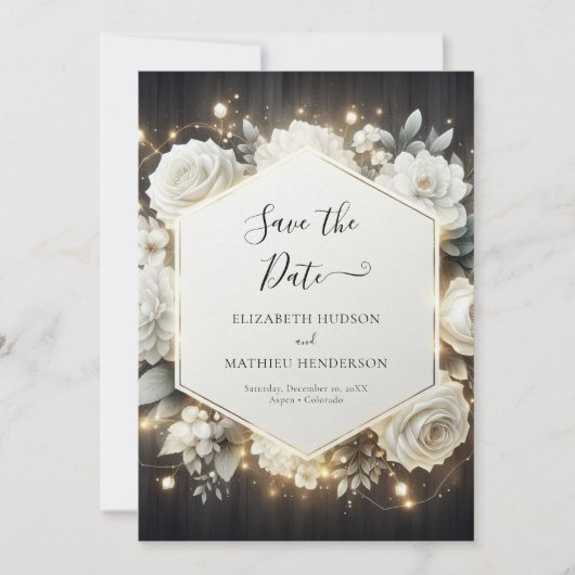Elegante Bloom Witte Rozen bruiloft Save The Date (Voorkant)