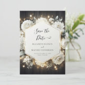 Elegante Bloom Witte Rozen bruiloft Save The Date (Staand voorkant)
