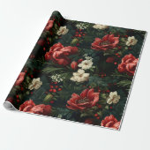 Elegante Blooms I Red en Cream Floral Cadeaupapier (Uitgerold)