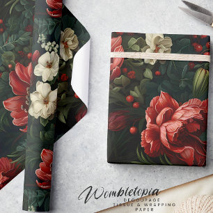 Elegante Blooms I Red en Cream Floral Cadeaupapier