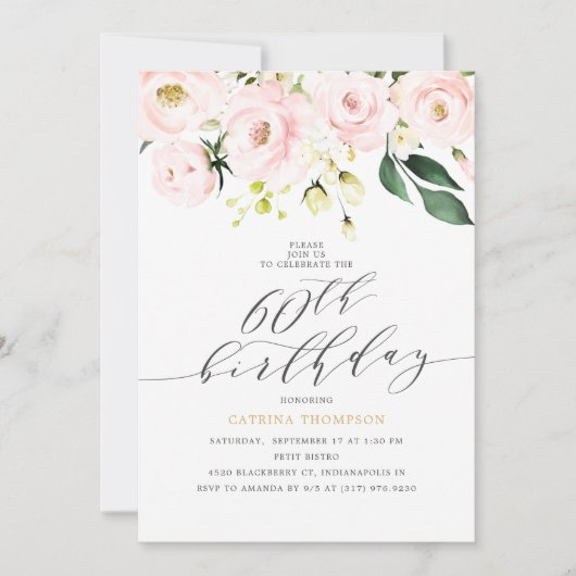 Elegante blos bloemen en eucalyptus 60e verjaardag kaart (Voorkant)