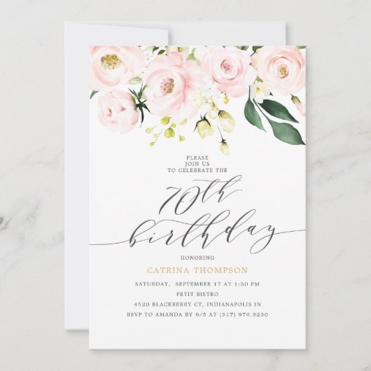 Elegante blos bloemen en eucalyptus 70e verjaardag kaart (Voorkant)