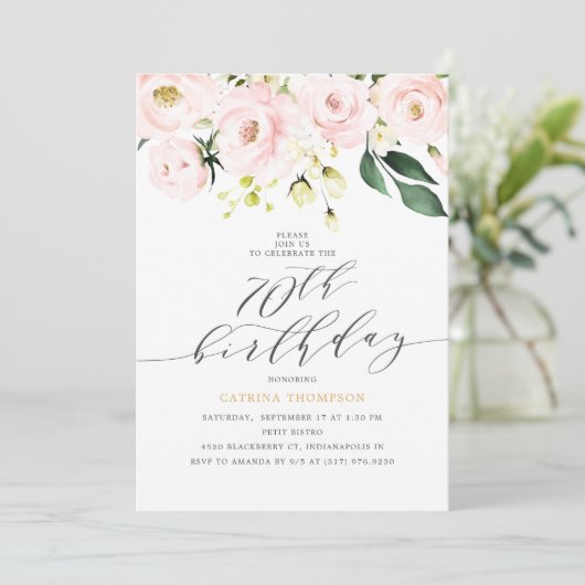 Elegante blos bloemen en eucalyptus 70e verjaardag kaart (Staand voorkant)