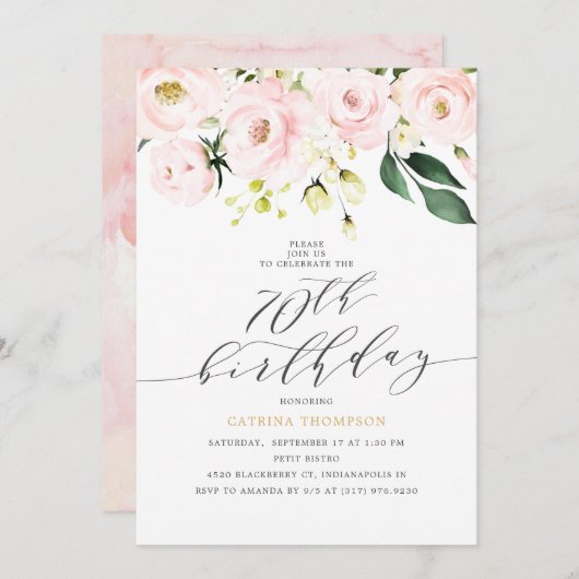 Elegante blos bloemen en eucalyptus 70e verjaardag kaart (Voorkant / Achterkant)