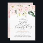 Elegante blos bloemen en eucalyptus 70e verjaardag kaart<br><div class="desc">Een elegant ontwerp voor een elegante en vrouwelijke vrouw. Het ontwerp is voorzien van een waterverf blozend roze en witte bloemen, samen met eucalyptus en ander groen bovenaan alle verjaardagsfeestinformatie, een elegante kalligrafie script typografie maakt de koptekst "70th Birthday" opvallen. Personaliseer met behulp van de meegeleverde velden voor sjabloon. Als...</div>