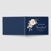 Elegante blos bloemenmarine bruiloft gastenboek (Volledig)