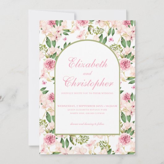 Elegante blos bloementuin bruiloft kaart (Voorkant)