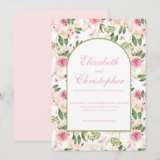 Elegante blos bloementuin bruiloft kaart (Voorkant / Achterkant)