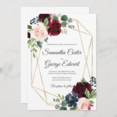 Elegante blos bordeaux en roze en marine bloemen kaart (Voorkant / Achterkant)