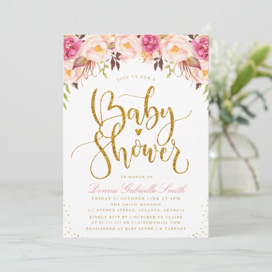 Elegante blos floral Baby shower uitnodiging (Staand voorkant)