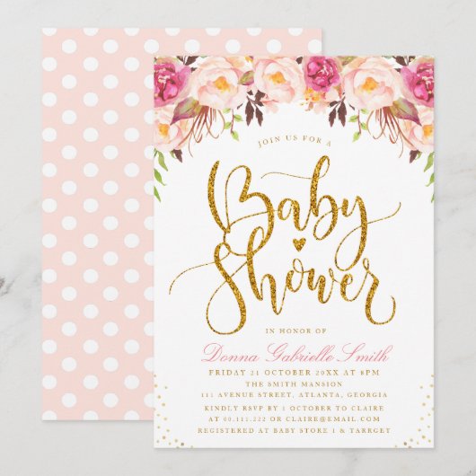 Elegante blos floral Baby shower uitnodiging (Voorkant / Achterkant)