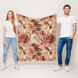 Elegante Blozende Bloem Ivoor Bloemmotief Fleece Deken