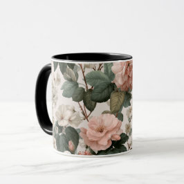 Elegante Blozende Bloem Ivoor Bloemmotief Mok