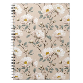 Elegante Blozende Bloem Ivoor Bloemmotief Notitieboek