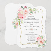 Elegante Blozende Bloemen Gouden Geometrische Trou Kaart (Voorkant / Achterkant)