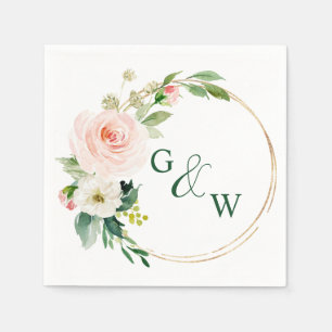 Elegante Blozende Roze Bloemen Bloemstuk Bruiloft Servet