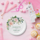 Elegante Blozende Roze Bloemen Boho Bruiloft Papieren Bordje (Feest)