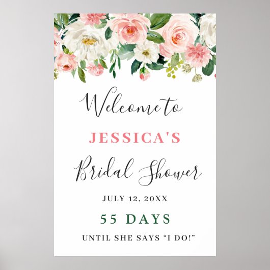Elegante Blozende Roze Bloemen Boho Bruiloftsfeest Poster (Voorkant)