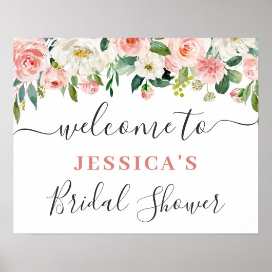 Elegante Blozende Roze Bloemen Boho Bruiloftsfeest Poster (Voorkant)
