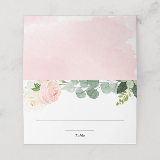 Elegante blozende roze witte bloemige groene tinte plaatskaartje (Buitenkant ongevouwen)