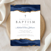 Elegante Blue Agate Religieuze Baby Doop Kaart