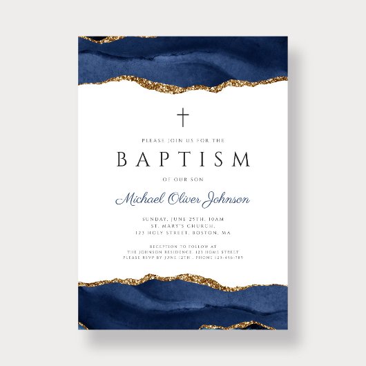 Elegante Blue Agate Religieuze Baby Doop Kaart