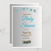 Elegante Blue Baby shower Invitation Kaart (Voorkant / Achterkant)