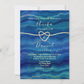 Elegante Blue Beach Wave Gold bruiloft Kaart (Voorkant)
