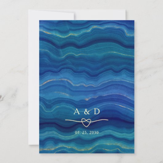 Elegante Blue Beach Wave Gold bruiloft Kaart (Achterkant)