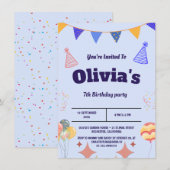 Elegante Blue Birthday Invitation Kaart (Voorkant / Achterkant)