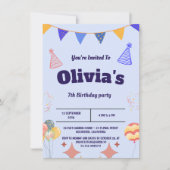 Elegante Blue Birthday Invitation Kaart (Voorkant)