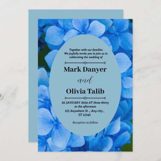 Elegante Blue Board Wedding Invitation Sjabloon Kaart (Voorkant / Achterkant)