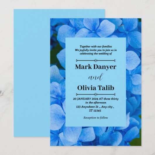 Elegante Blue Board Wedding Invitation Sjabloon Kaart (Voorkant / Achterkant)