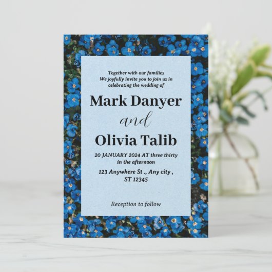 Elegante Blue Board Wedding Invitation Sjabloon Kaart (Staand voorkant)