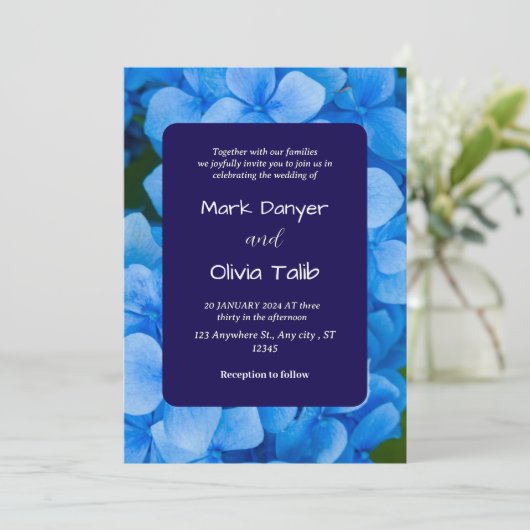 Elegante Blue Board Wedding Invitation Sjabloon Kaart (Staand voorkant)